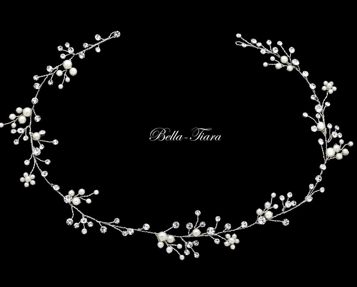Fiora - Pearl and Swarovski Crystal bridal floral hairvine