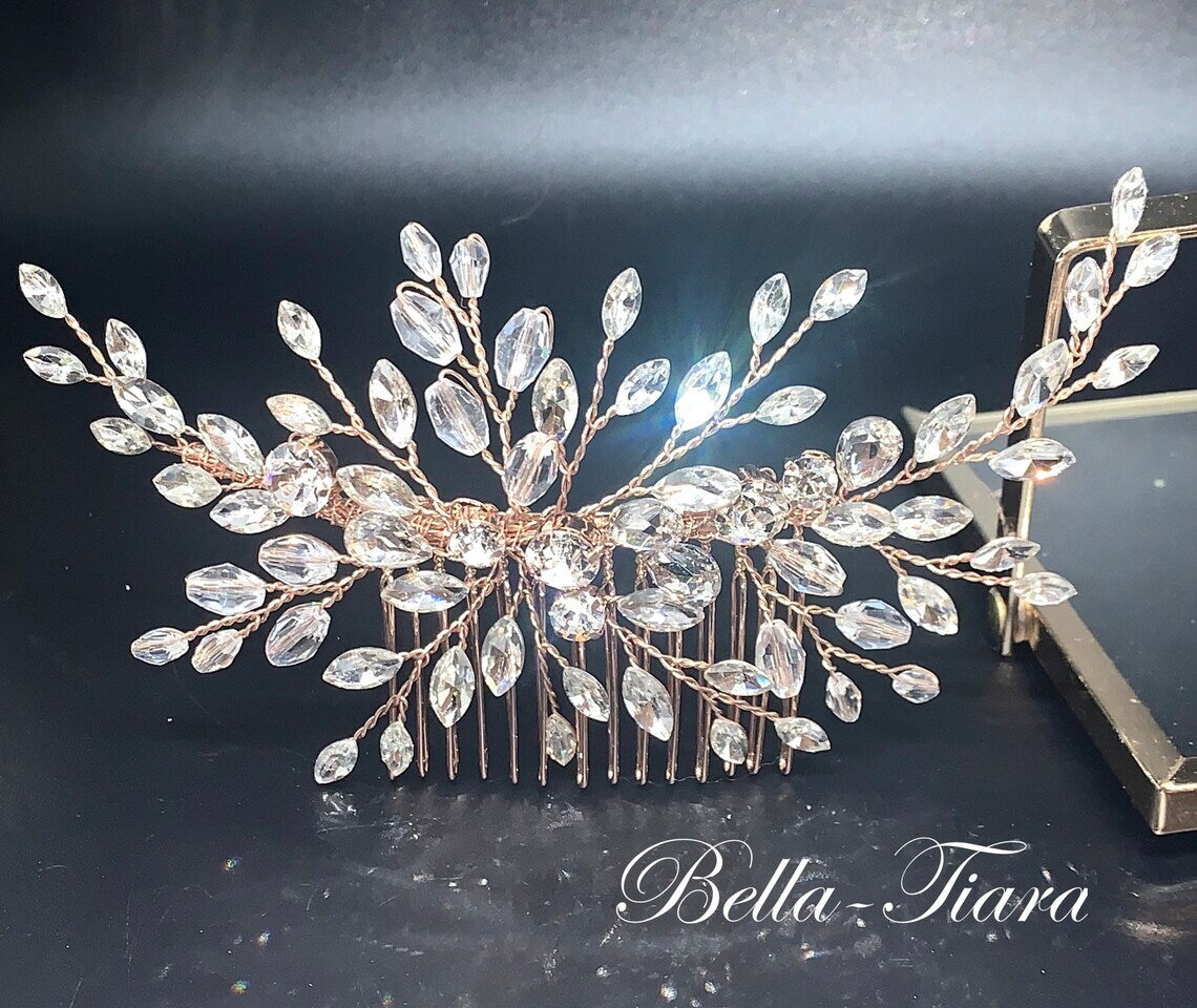 Ellarose- Dazzling rose gold wedding Crystal hair comb