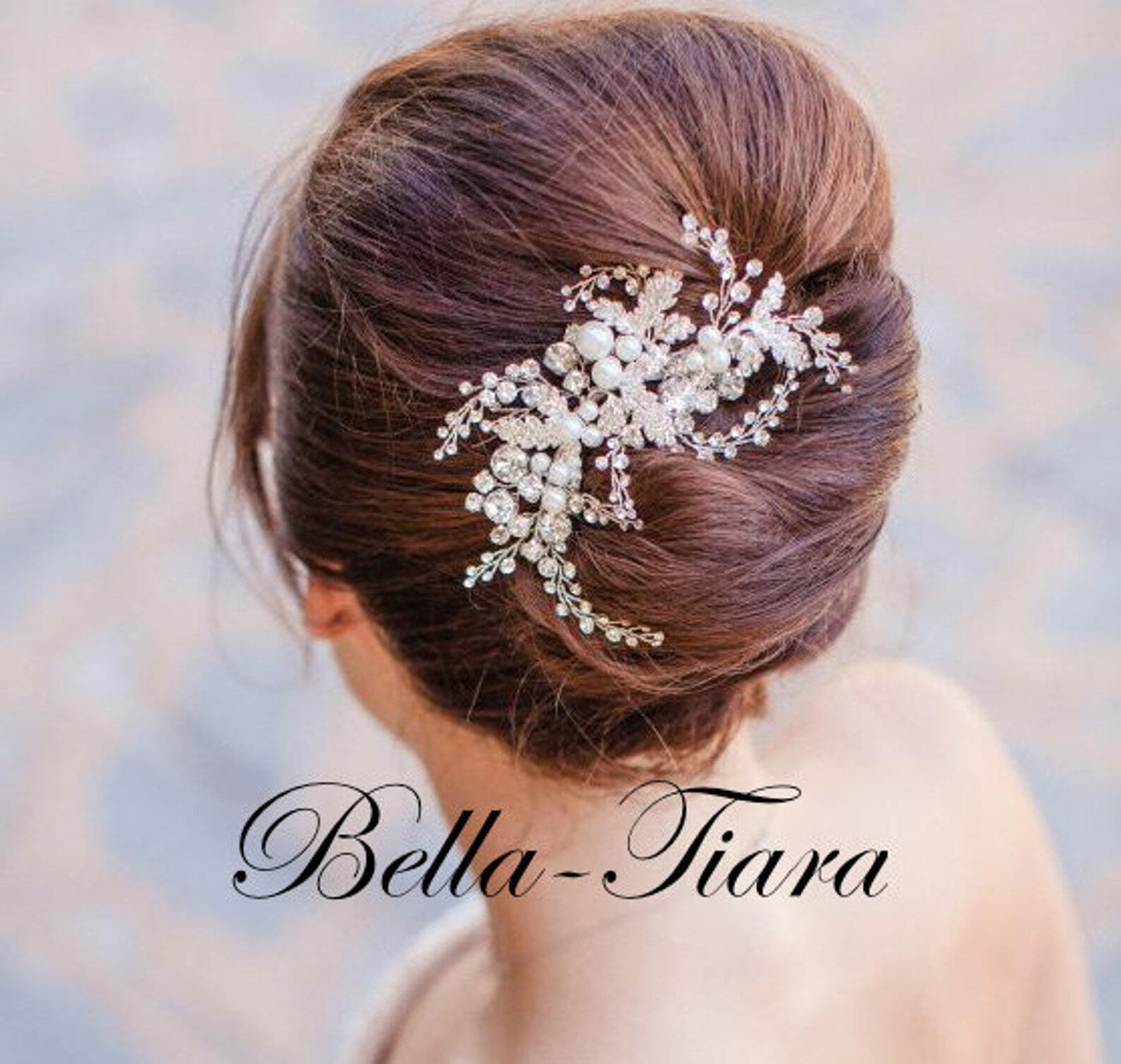 Gianetterose - Rose gold Crystal and pearl wedding hair clip