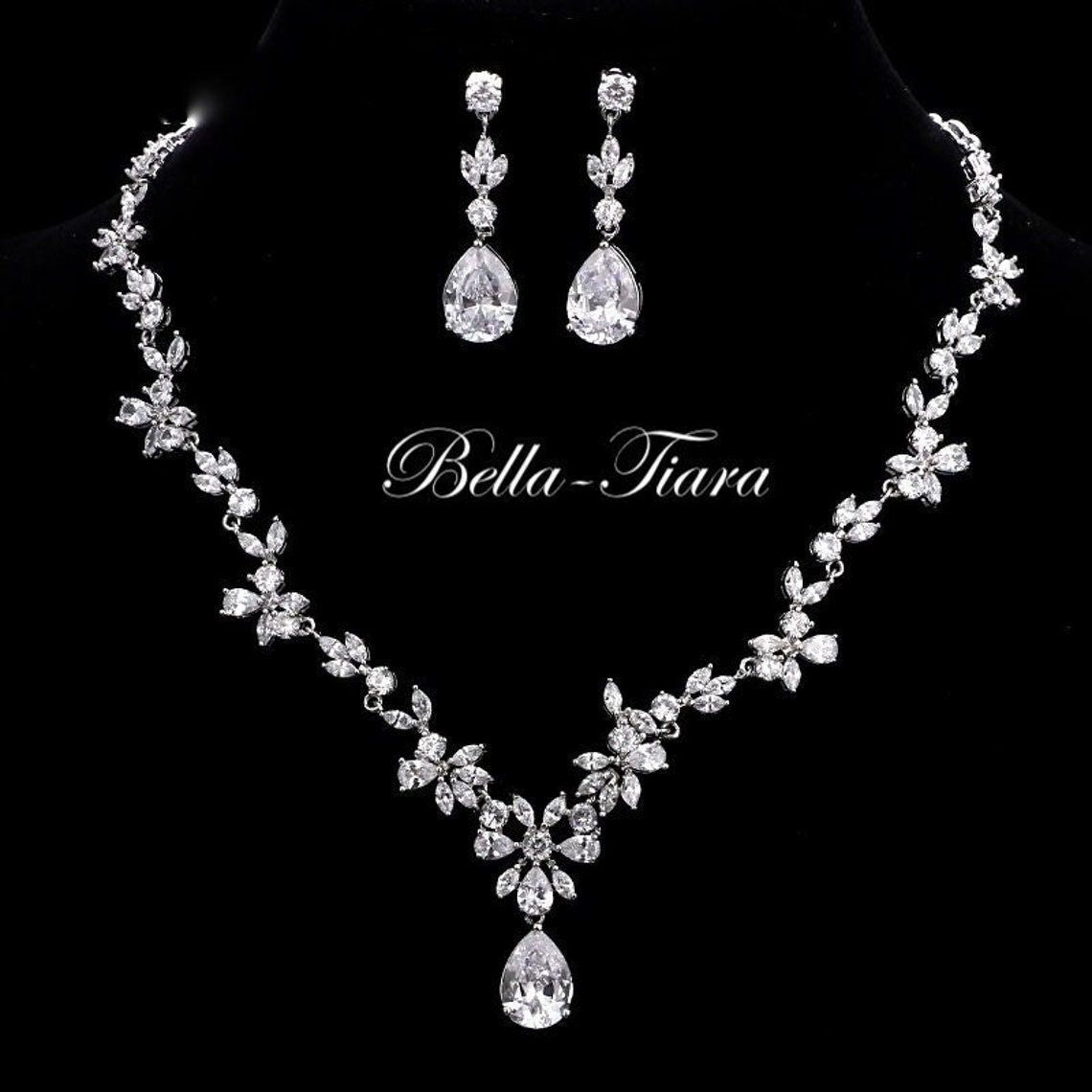 Darcy - Gorgeous CZ vine wedding necklace set