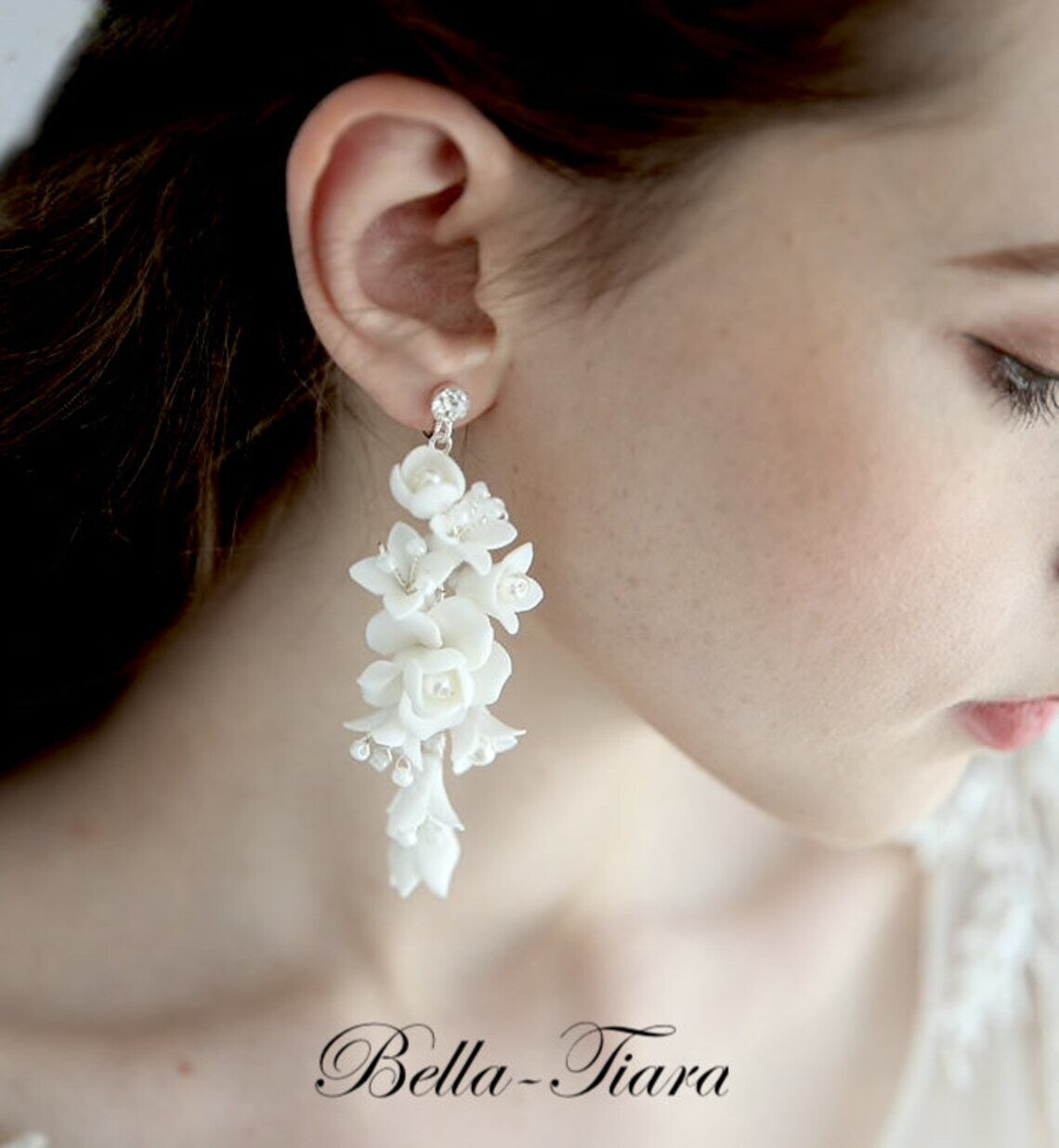 Juliet - white floral Flower bridal earrings