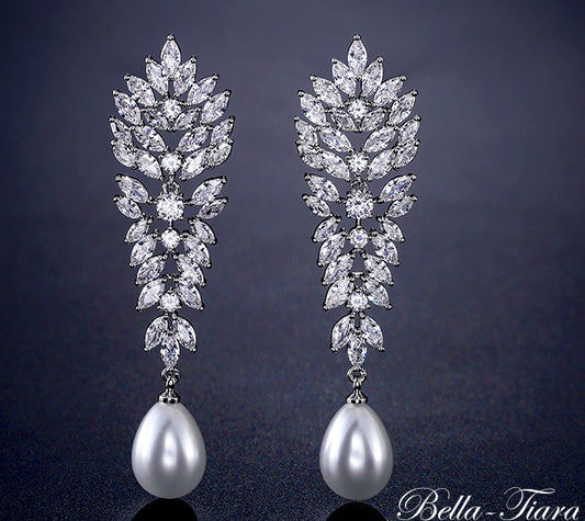 Elsa - CZ pearl bridal drop earrings