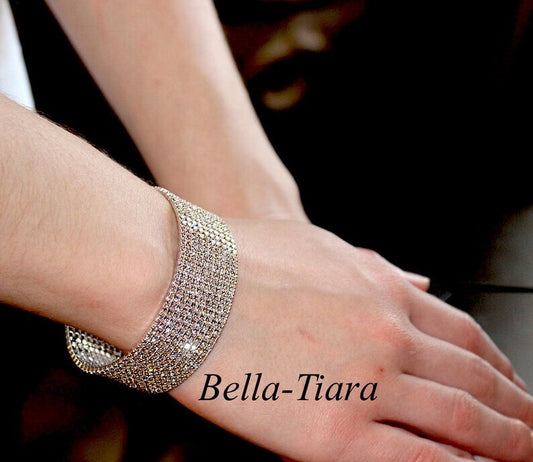 Martina - Glamorous silver Swarovski crystal cuff bracelet