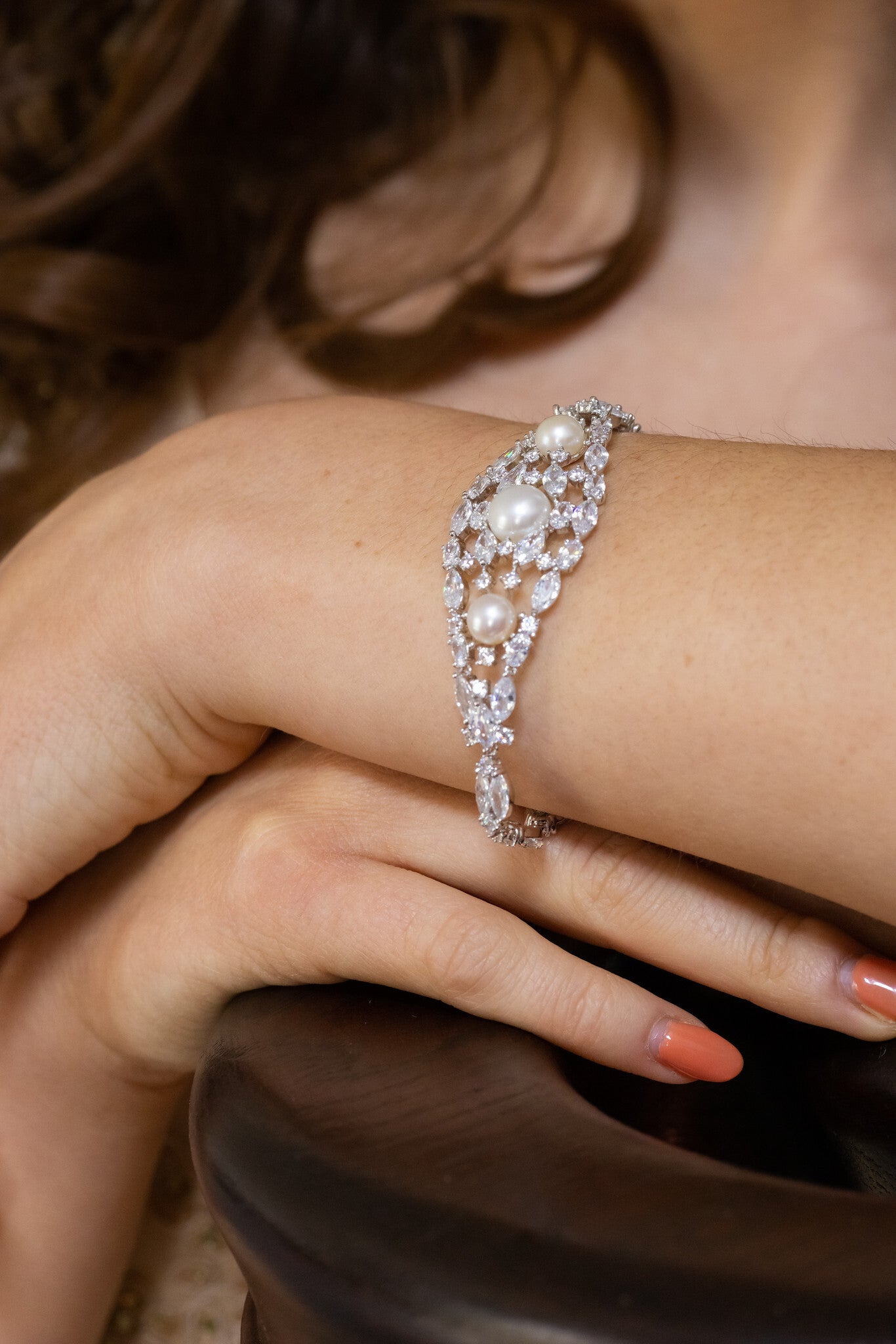 Nilda Couture CZ wedding pearl bracelet
