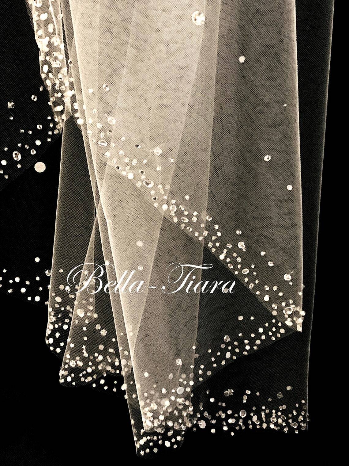 Alia – Stunning Beaded Crystal trim edge veil