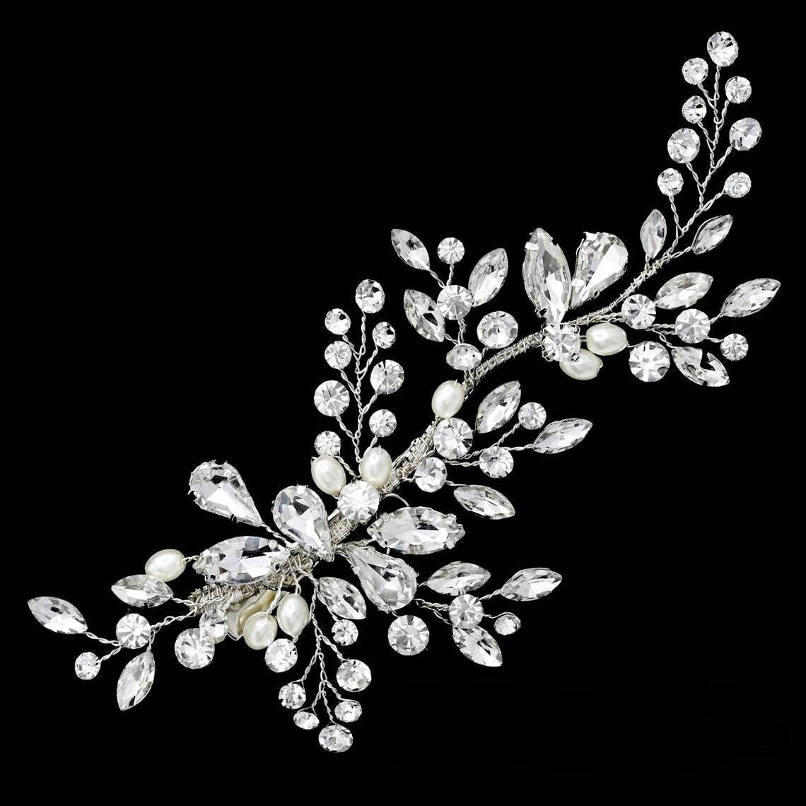 Rachel - Pearl crystal wedding spray clip hairpiece