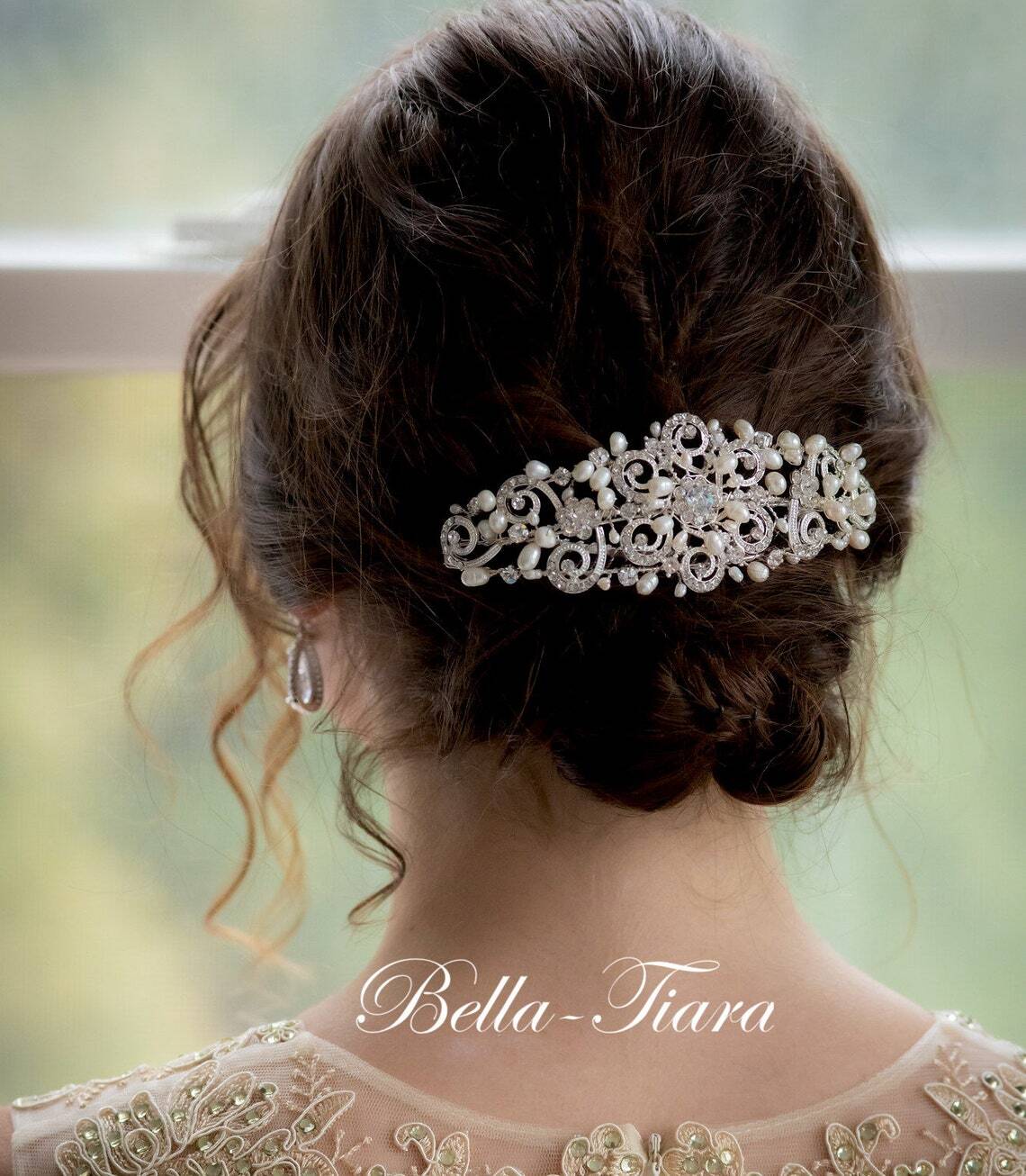 Heaven - Crystal and Freshwater pearl wedding comb