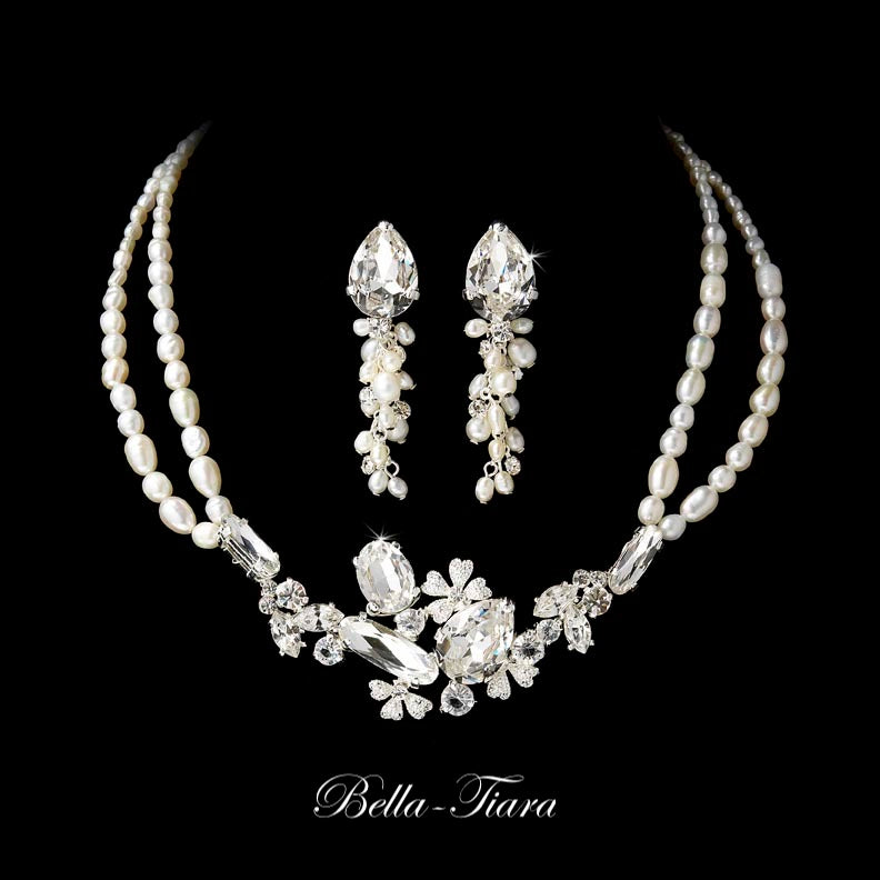 Sunset - Exquisite crystal and pearl bridal necklace set