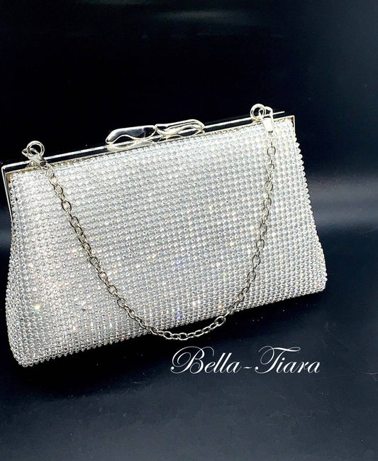 Agata -  Elegant Silver Rhinestone crystal clutch purse