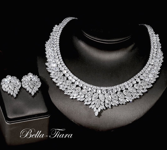 Emiliana - Glamorous 3 piece cz simulated diamond wedding necklace set