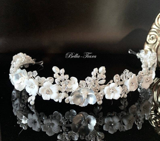 Liora - Flower Crystal and Pearl Bridal headband