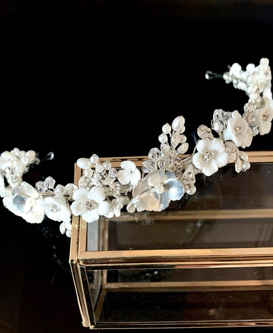 Liana - Floral pearl crystal communion headpiece