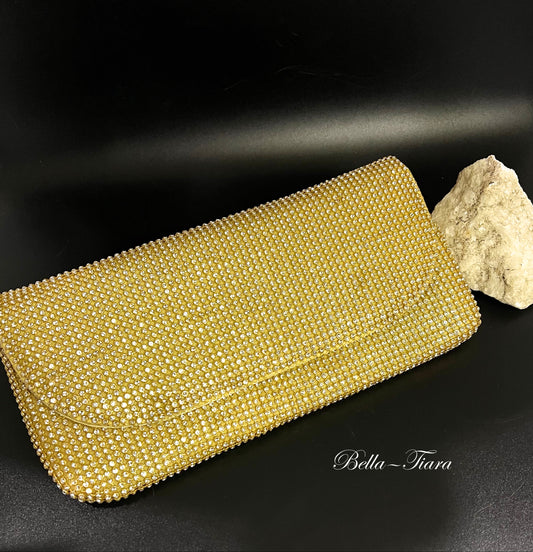 Elaine, Gold Rhinestone crystal clutch purse