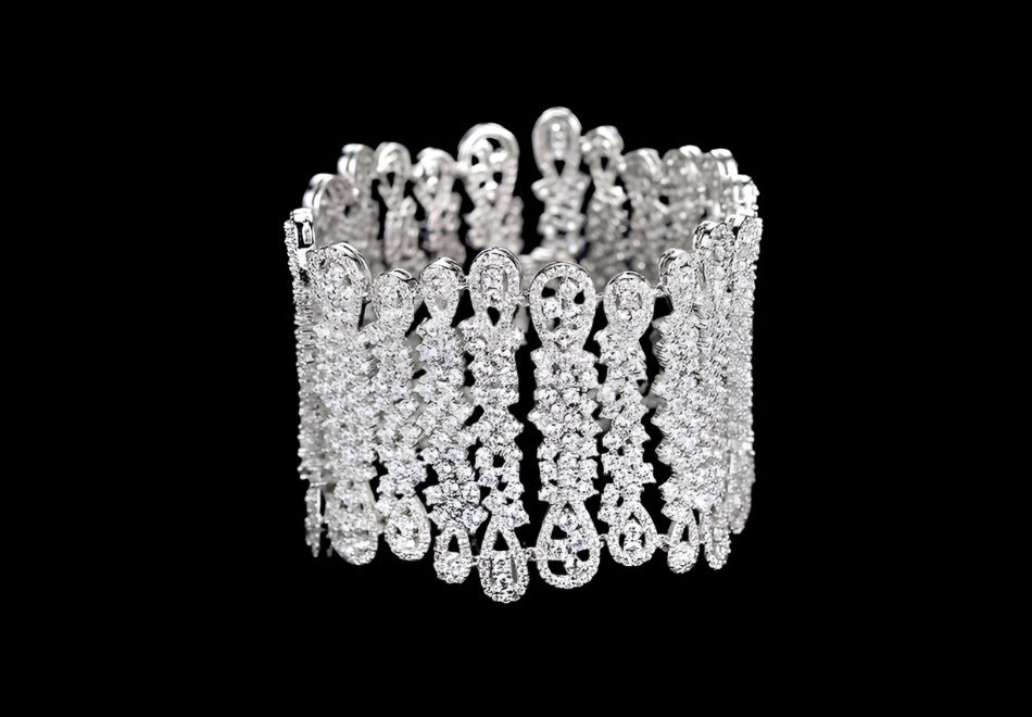 Tatiana - Glamorous simulated diamond cuff evening bracelet