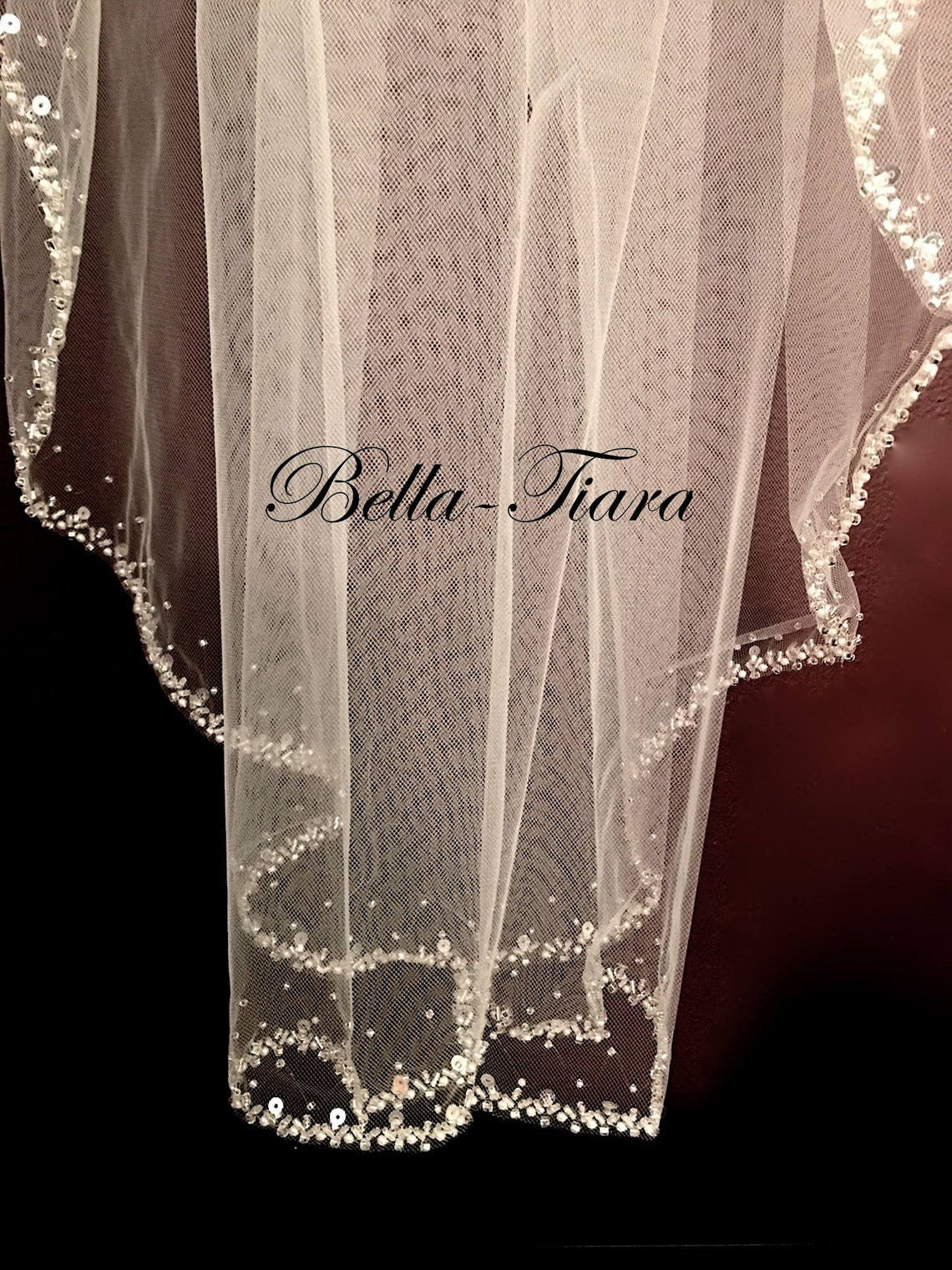 RoyalGiorgina – Beaded crystal pearl cathedral wedding veil - Free blusher