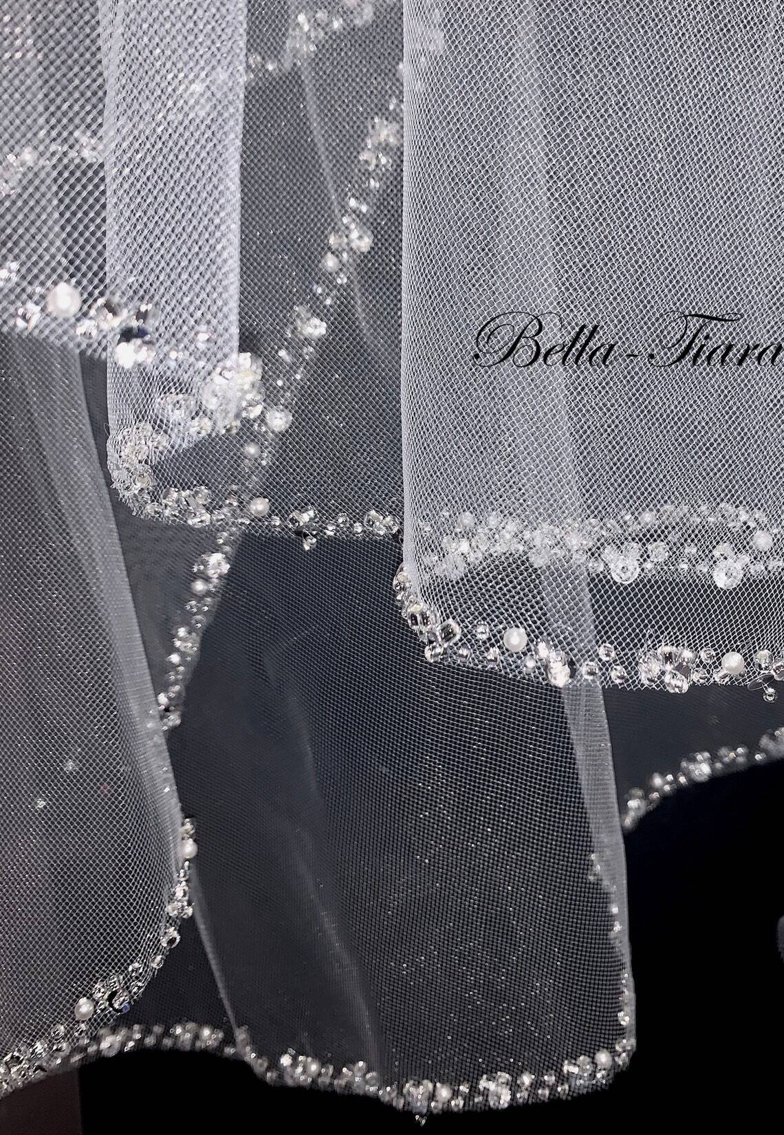 Brooklyn – Beaded pearl crystal angel cut edge cathedral veil