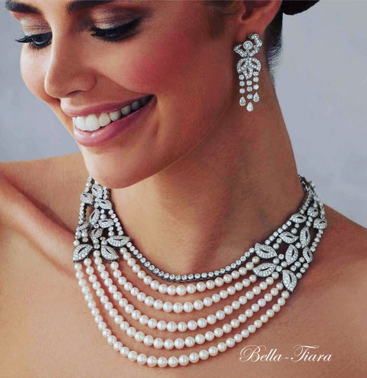 Donella -  Glamorous pearl statement bridal necklace set