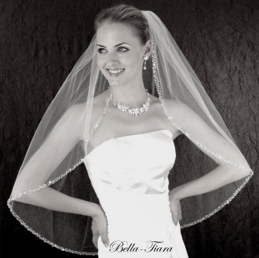 Rosalinda – Rhinestone, crystal pearl beaded edge bridal veil