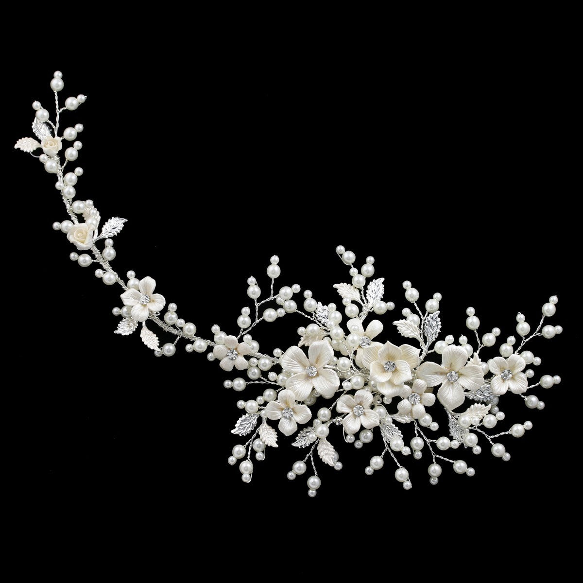 Rosina - Beautiful ceramic roses bridal hair vine