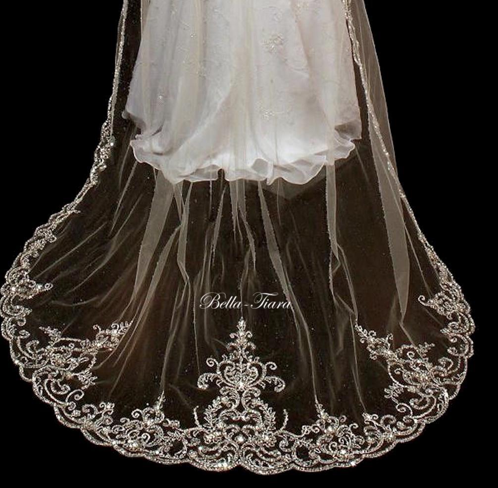 Princess Maria – Crystal beaded cathedral wedding veil - Free Blusher