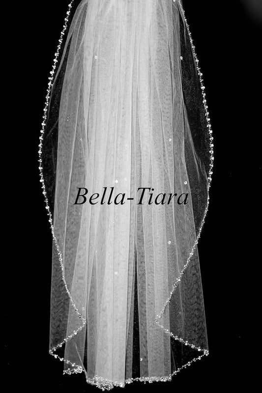 Diana  – Beaded pearl and scattered crystal wedding veil