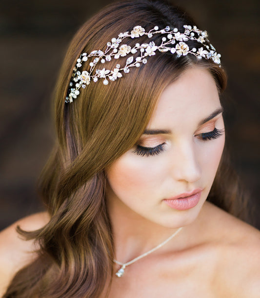Bellarosa - Floral gold Swarovski crystal bridal headband