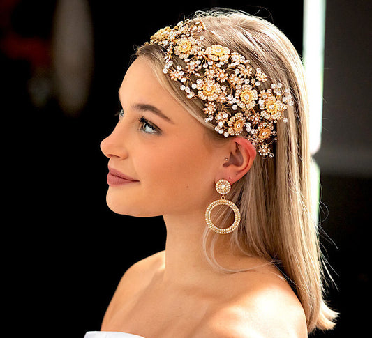 Alluminata - Couture gold crystal wedding headband