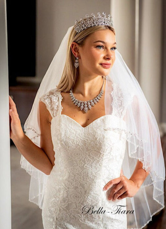 Brooklyn – Rhinestone, crystal and pearl two tier wedding veil with blusher