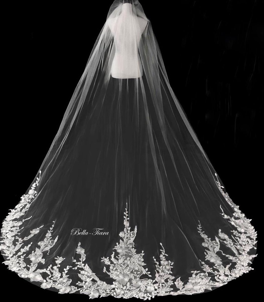 Alexis – Stunning sequin lace floral cathedral veil - Free blusher
