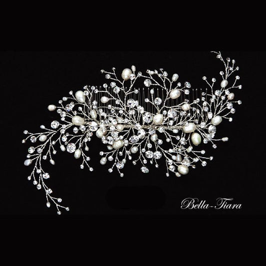 Amena - Heirloom Swarovski crystal and off white pearl bridal wedding hair comb