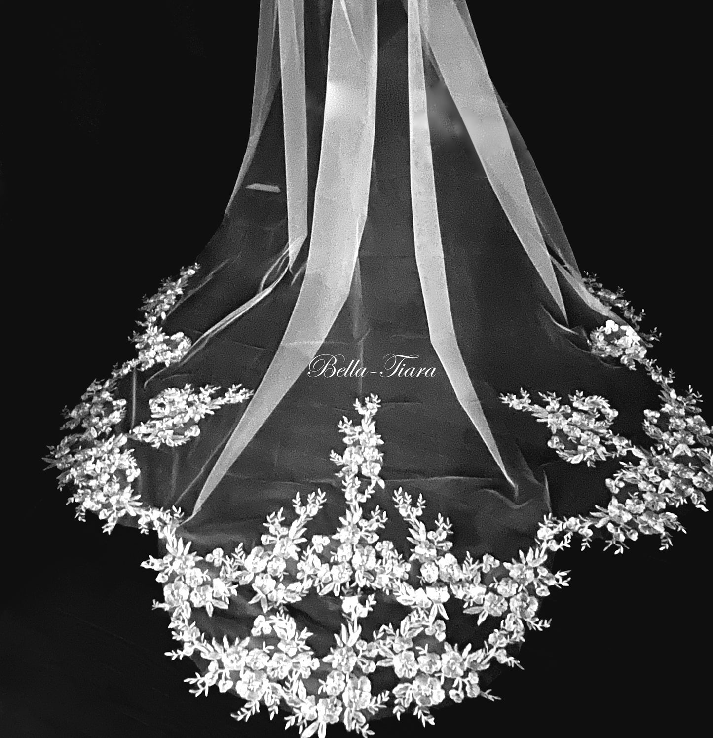 Kiarra– Royal floral lace cathedral wedding veil with free blusher