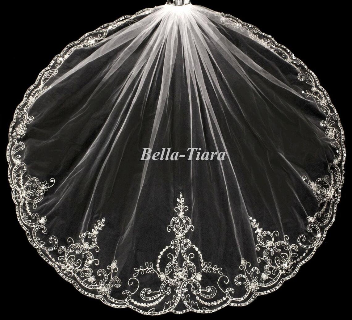 Princess Maria – Royal Crystal embroidered Beaded edge wedding veil