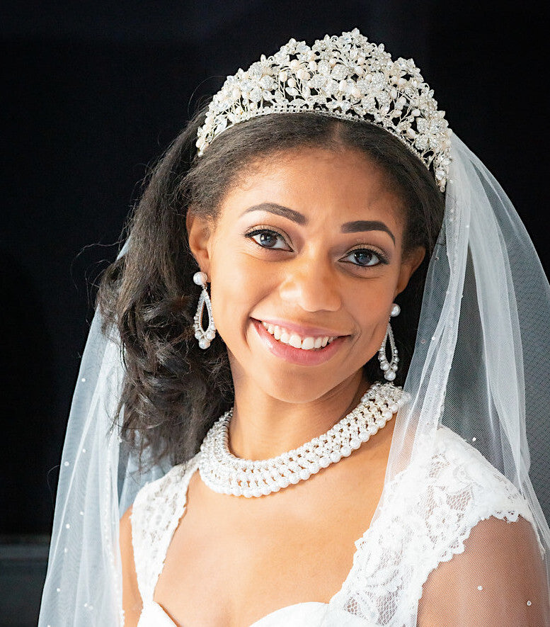 Isabel, Pearl Crystal Wedding Bridal Tiara Headpiece