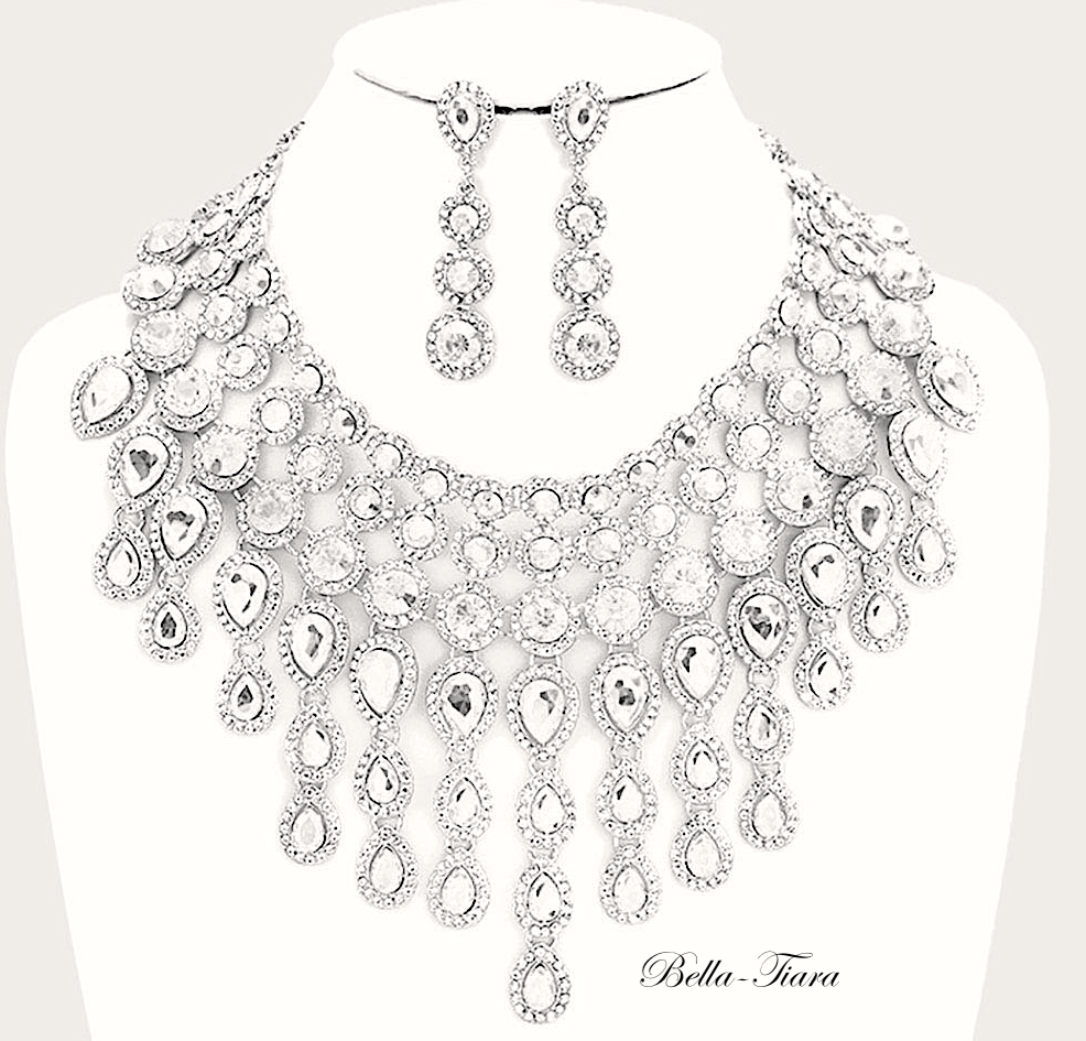 Kassandra - Crystal drop bridal Statement necklace set