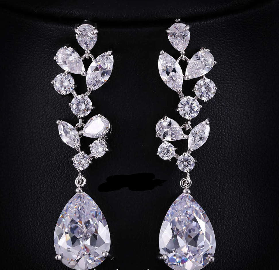 Adilia - Long Crystal drop bridal earrings