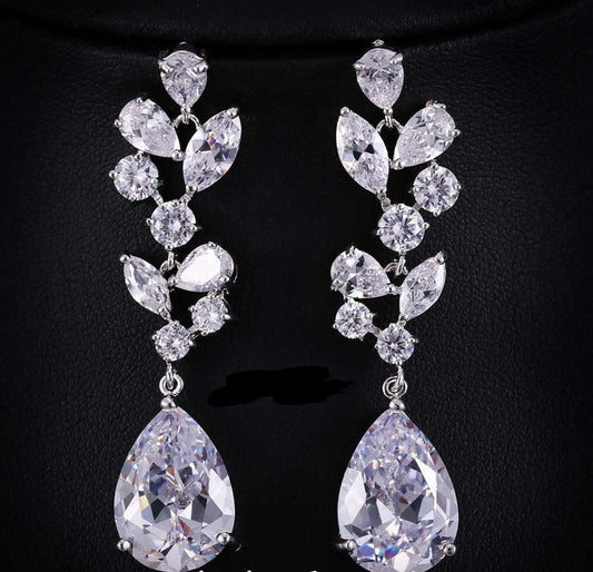 Adilia - Long Crystal drop bridal earrings