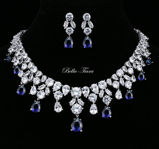 Bridgeton  - Stunning cz crystal sapphire blue necklace set
