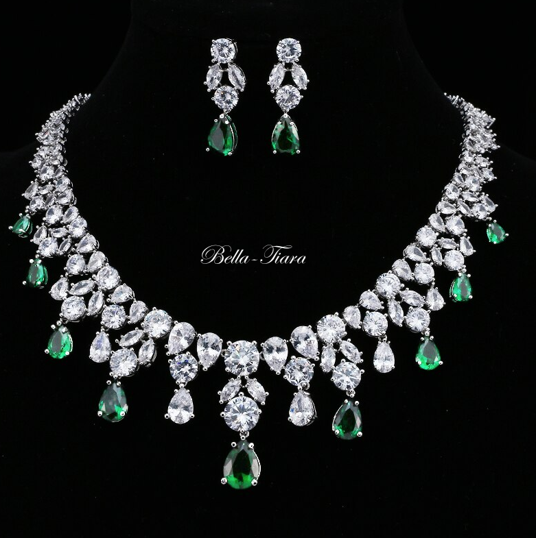 Bridgeton - Stunning Swarovski crystal drop emerald green necklace set