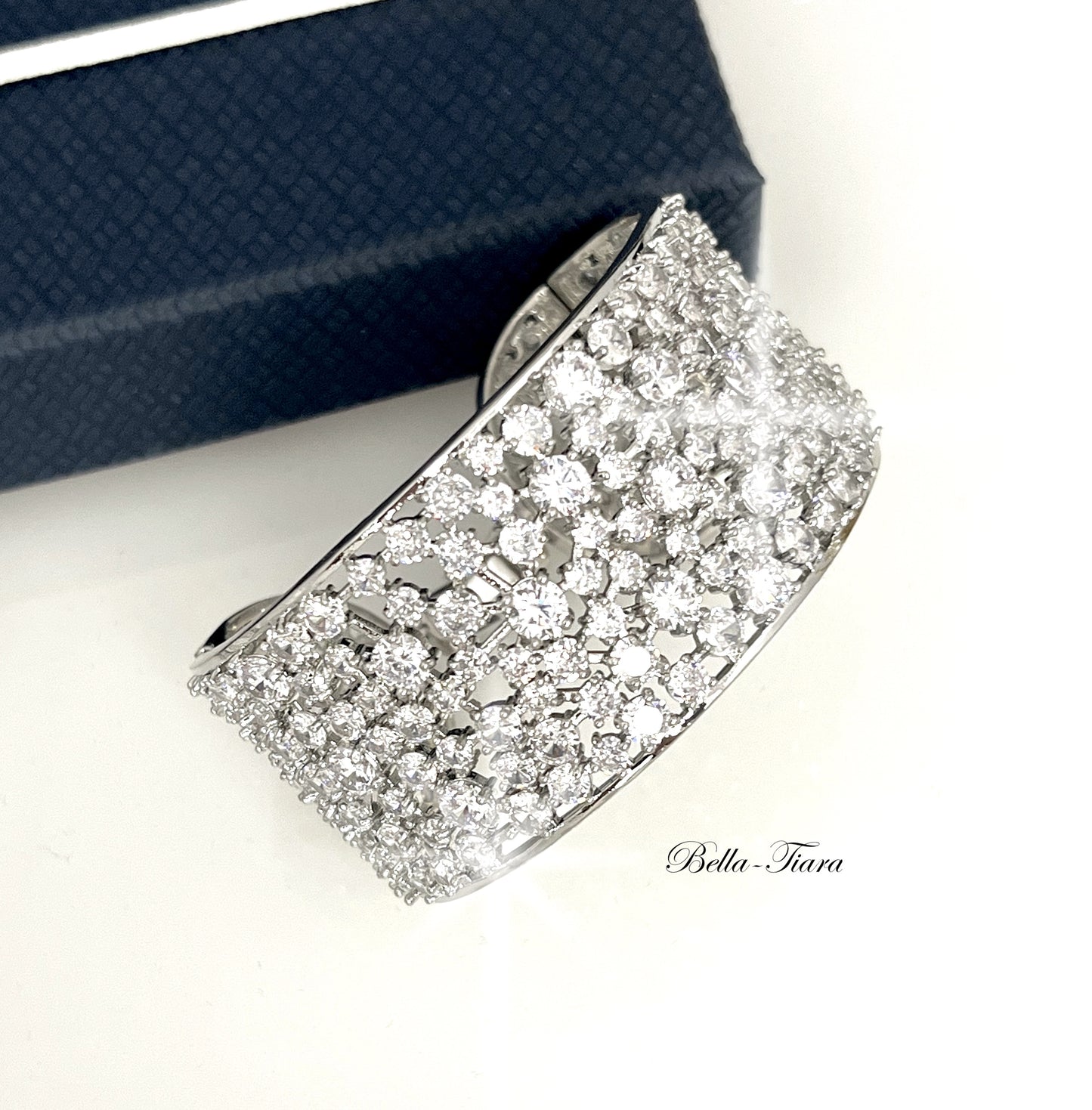 Valencia, Glamorous wide crystal cuff wedding bracelet