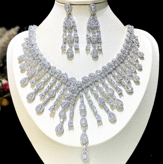 ELISE -  Stunning cz bridal statement necklace set