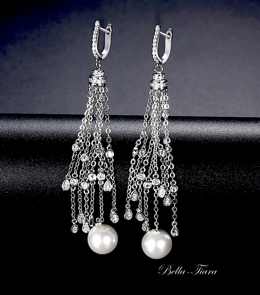 Dorena -  Beautiful long drop pearl bridal earrings