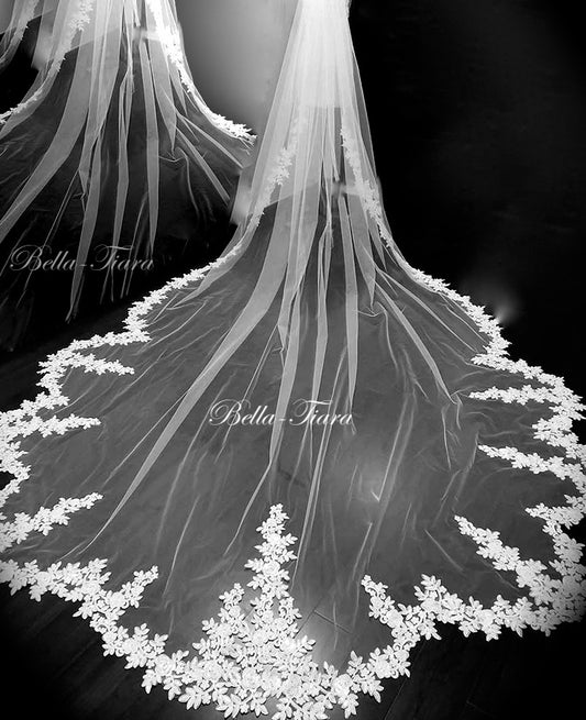 Viola – Regal beaded lace cathedral veil (FREE BLUSHER)