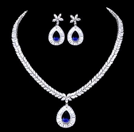 Mareblue-  Elegant CZ sapphire blue necklace set  (Free bracelet)