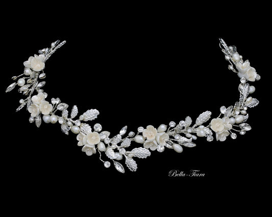 Rosalia - Ceramic rose floral wedding headband