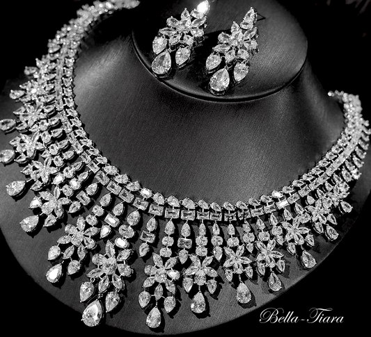 Camilla - Simulated diamond crystal bridal necklace set