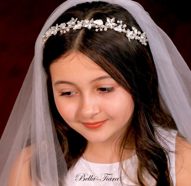 Marialisa - Crystal and pearl floral communion headband