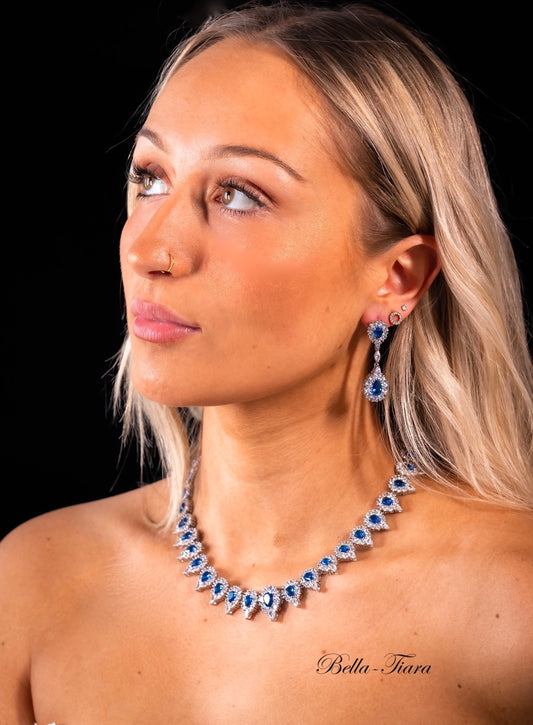 Ocean -  Elegant collar CZ sapphire blue necklace set