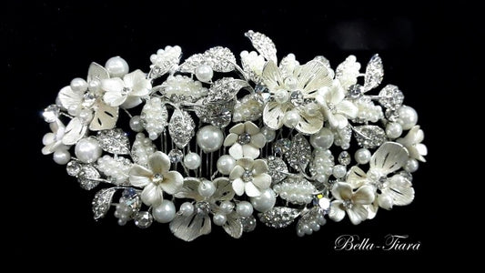 Rosadoro -  Stunning ivory Pearl floral wedding comb
