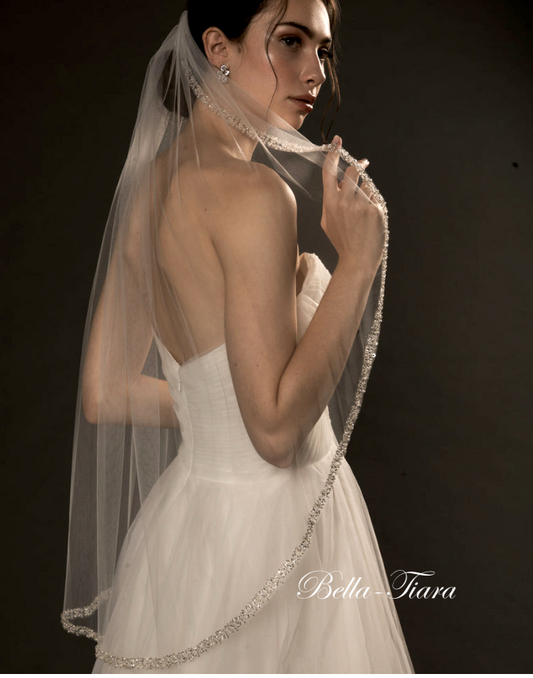 LUNA –  Glamorous Beaded crystal edge bridal wedding veil
