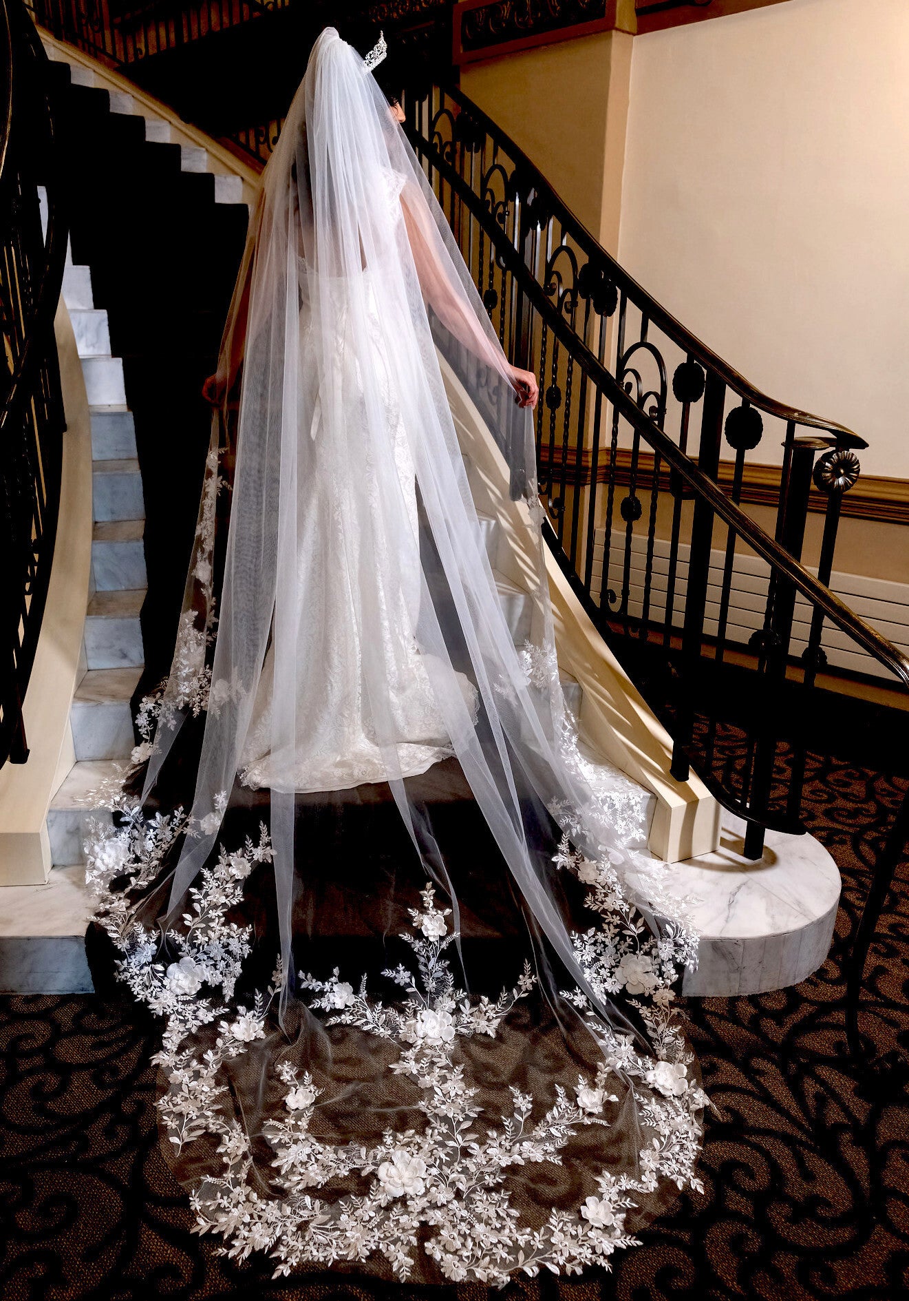 Luciana – Exquisite 3d flower Cathedral lace veil - Free Blusher